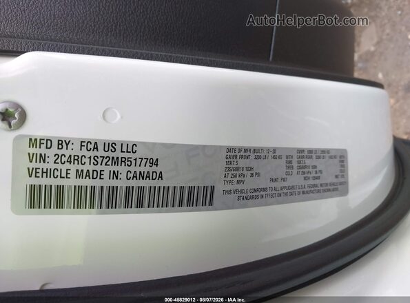 2C4RC1S72MR517794 2021 CHRYSLER PACIFICA Белый Вид подкапотного пространства