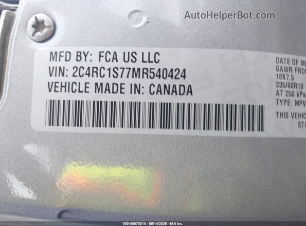 2C4RC1S77MR540424 2021 CHRYSLER PACIFICA Silver Widok komory silnika