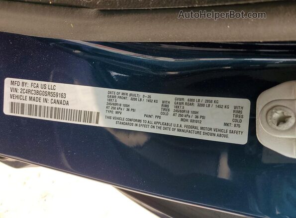 2C4RC3BG0SR559163 2025 CHRYSLER PACIFICA Blue Вид наклейки з VIN-кодом