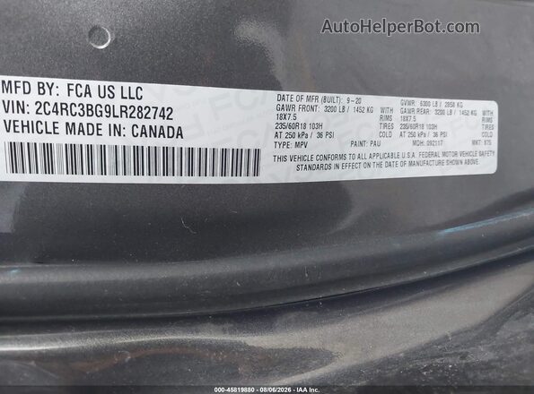 2C4RC3BG9LR282742 2020 CHRYSLER PACIFICA Gray Widok komory silnika