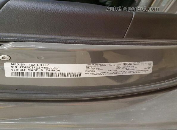 2C4RC3FG2MR529952 2021 CHRYSLER PACIFICA Gray Vista de la etiqueta del VIN