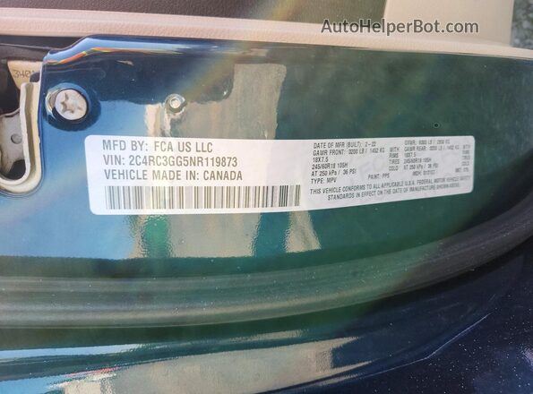 2C4RC3GG5NR119873 2022 CHRYSLER PACIFICA Blue Widok naklejki z numerem VIN