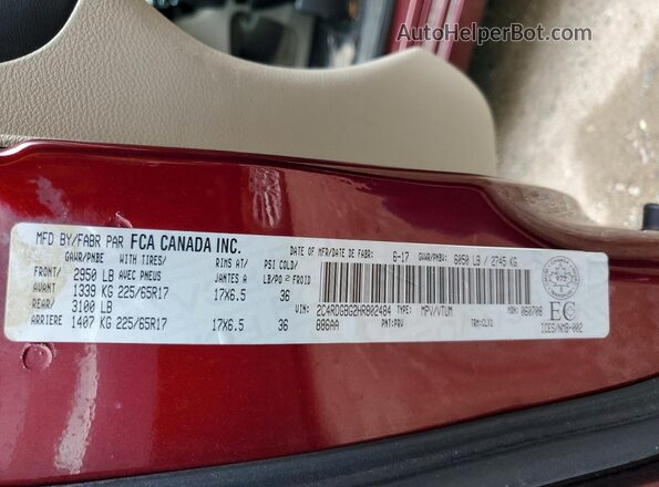 2C4RDGBG2HR802484 2017 DODGE GRAND Burgundy Widok naklejki z numerem VIN
