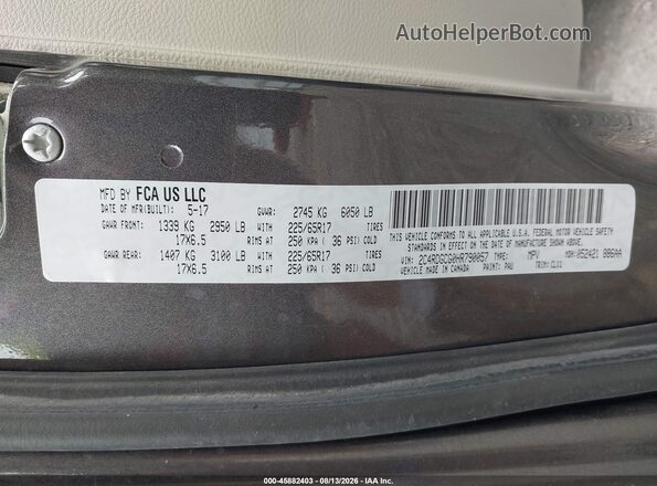 2C4RDGCG0HR790057 2017 DODGE GRAND CARAVAN Gray Vista del compartimento del motor