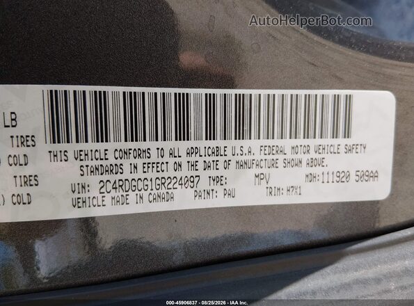 2C4RDGCG1GR224097 2016 DODGE GRAND CARAVAN Gray Вид підкапотного простору