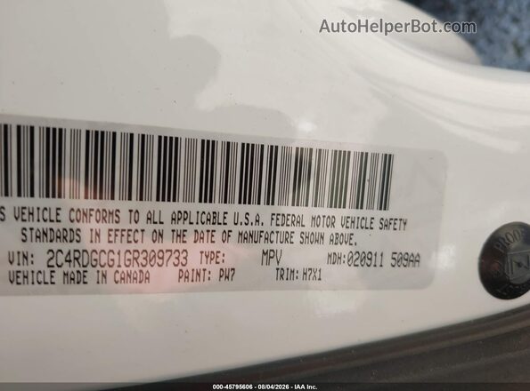 2C4RDGCG1GR309733 2016 DODGE GRAND CARAVAN White Շարժիչի բաժամունքի տեսք