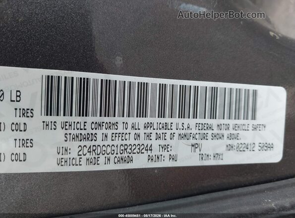 2C4RDGCG1GR323244 2016 DODGE GRAND CARAVAN Gray Widok komory silnika