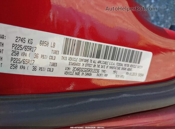 2C4RDGCG2GR312236 2016 DODGE GRAND CARAVAN Red Engine compartment view