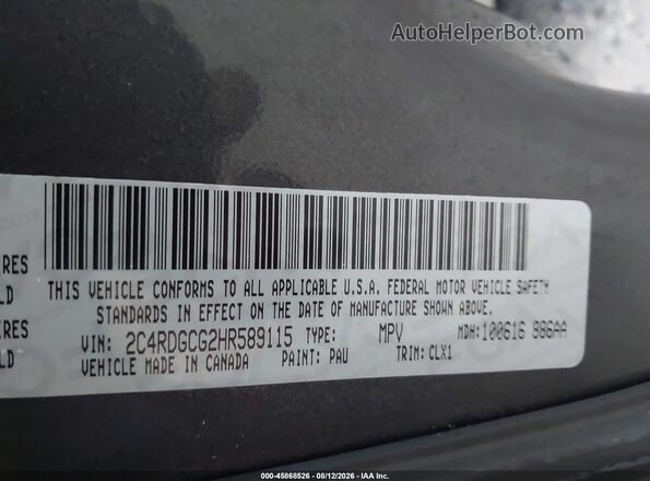 2C4RDGCG2HR589115 2017 DODGE GRAND CARAVAN Black Vista del compartimento del motor