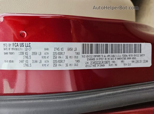 2C4RDGCG2JR159672 2018 DODGE GRAND Burgundy Vista interior de 360 grados