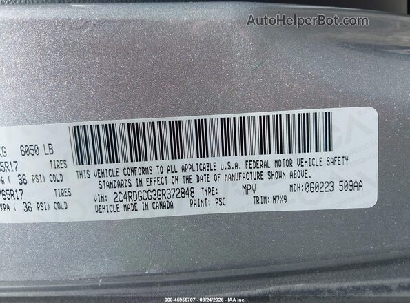 2C4RDGCG3GR372848 2016 DODGE GRAND CARAVAN Silver Вид підкапотного простору