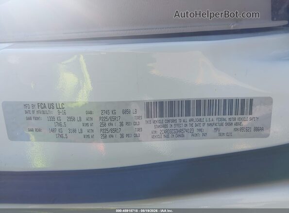2C4RDGCG3HR574123 2017 DODGE GRAND CARAVAN White Вид підкапотного простору