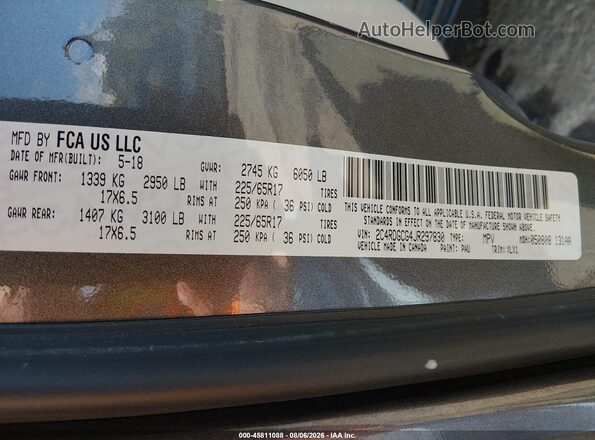 2C4RDGCG4JR297830 2018 DODGE GRAND CARAVAN Gray Շարժիչի բաժամունքի տեսք