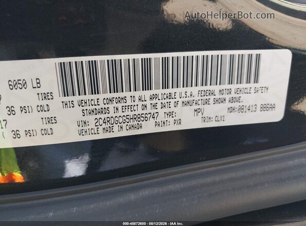 2C4RDGCG5HR856747 2017 DODGE GRAND CARAVAN Черный Вид подкапотного пространства