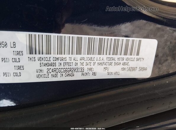 2C4RDGCG6GR203133 2016 DODGE GRAND CARAVAN Blue ძრავის განყოფილების ხედი