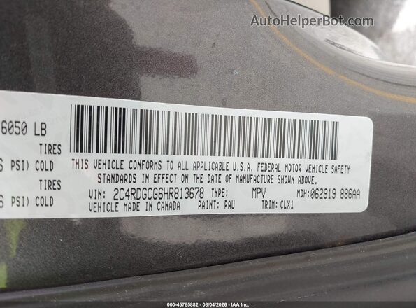 2C4RDGCG6HR813678 2017 DODGE GRAND CARAVAN Gray Вид підкапотного простору