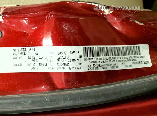 2C4RDGCG7GR265592 2016 DODGE GRAND Red Vista de la etiqueta del VIN