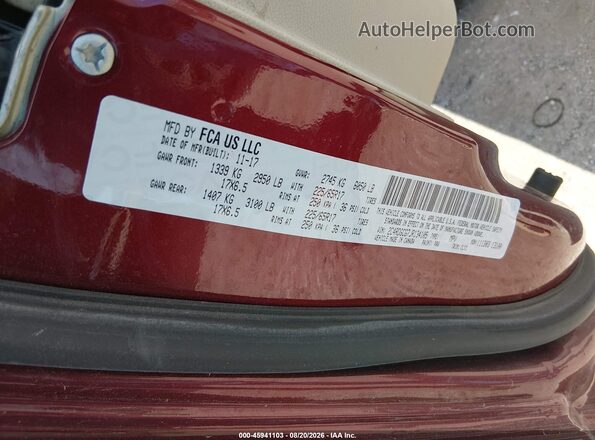 2C4RDGCG7JR134105 2018 DODGE GRAND CARAVAN Maroon Widok komory silnika