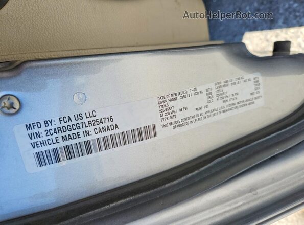 2C4RDGCG7LR254716 2020 DODGE GRAND Серебряный Вид наклейки с VIN-кодом