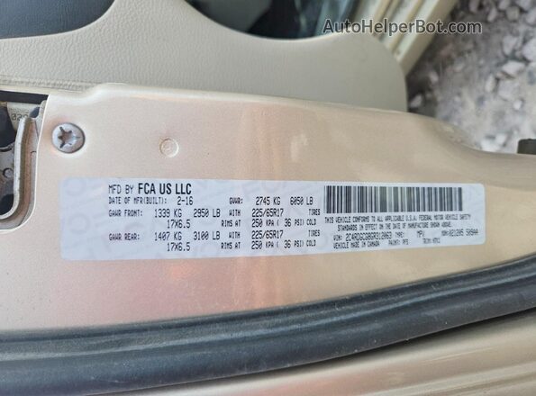 2C4RDGCG8GR312063 2016 DODGE GRAND Cream VIN კოდის სტიკერის ხედი
