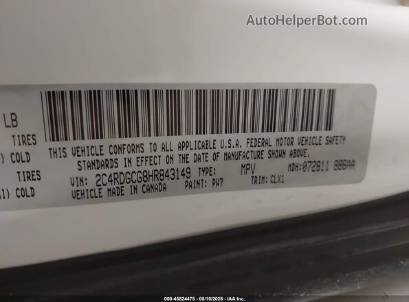 2C4RDGCG8HR843149 2017 DODGE GRAND CARAVAN Белый Вид подкапотного пространства