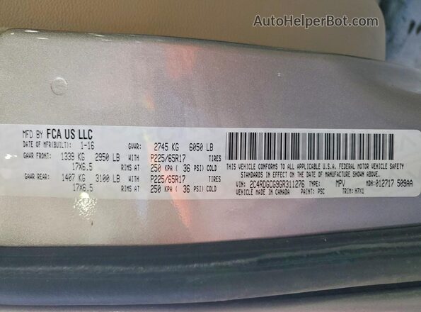 2C4RDGCG9GR311276 2016 DODGE GRAND Silver Vista de la etiqueta del VIN