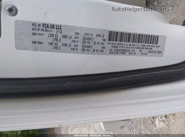 2C4RDGCG9GR322181 2016 DODGE GRAND CARAVAN White VIN կոդի պիտակի տեսք