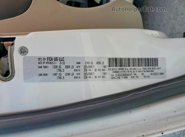 2C4RDGCG9GR344147 2016 DODGE GRAND White VIN კოდის სტიკერის ხედი