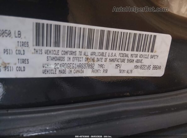 2C4RDGEG1HR697092 2017 DODGE GRAND CARAVAN Черный Вид подкапотного пространства