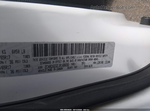 2C4RDGEG2JR168692 2018 DODGE GRAND CARAVAN White Vista del compartimento del motor