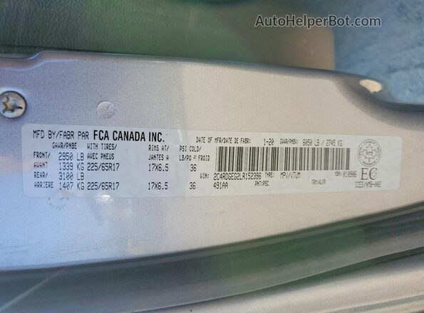 2C4RDGEG2LR152396 2020 DODGE GRAND Silver Widok wnętrza 360 stopni