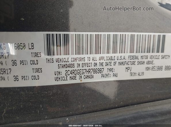 2C4RDGEG7HR786987 2017 DODGE GRAND CARAVAN Gray Widok komory silnika