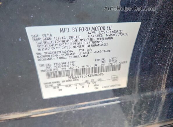 2FMGK5B82KBA06596 2019 FORD FLEX Black Vista interior de 360 grados