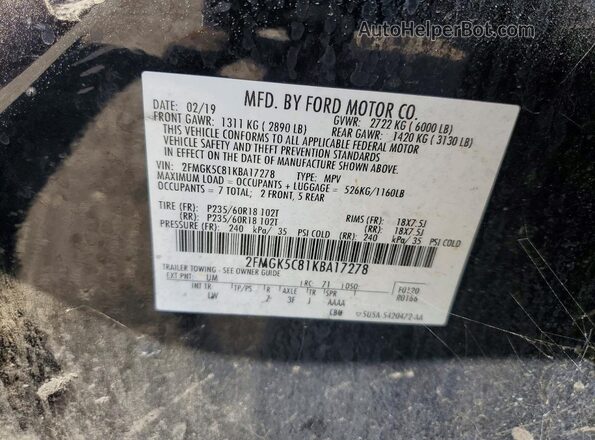 2FMGK5C81KBA17278 2019 FORD FLEX Black Vista interior de 360 grados