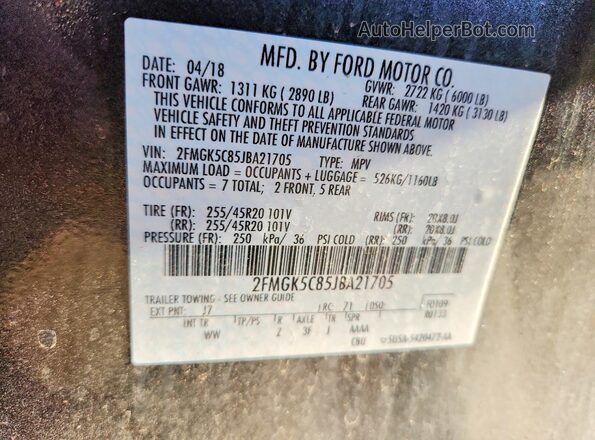 2FMGK5C85JBA21705 2018 FORD FLEX Серый Вид наклейки с VIN-кодом