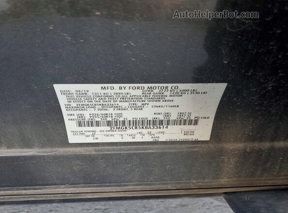 2FMGK5C85KBA33614 2019 FORD FLEX Gray VIN կոդի պիտակի տեսք