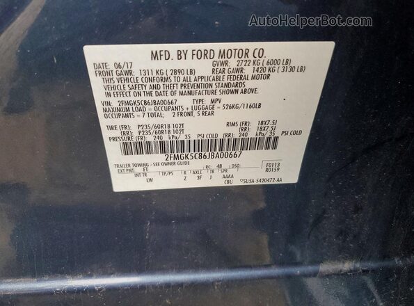 2FMGK5C86JBA00667 2018 FORD FLEX Blue Widok naklejki z numerem VIN