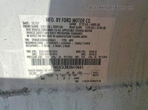 2FMGK5C88JBA10665 2018 FORD FLEX White 