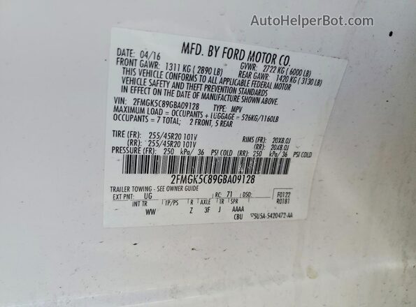 2FMGK5C89GBA09128 2016 FORD FLEX White VIN sticker view