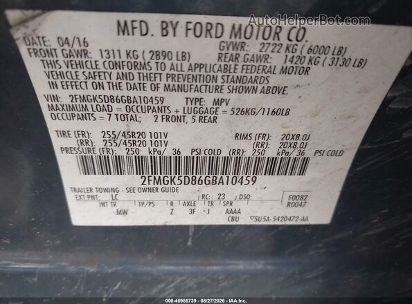 2FMGK5D86GBA10459 2016 FORD FLEX Blue Շարժիչի բաժամունքի տեսք