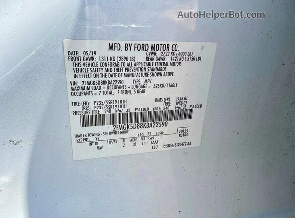 2FMGK5D88KBA22590 2019 FORD FLEX White Սալոնի հետևի տեսք