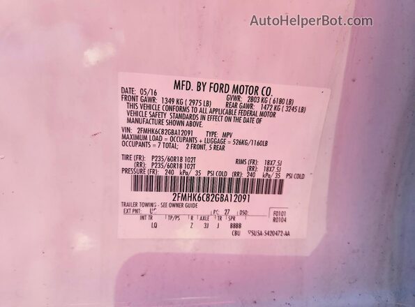 2FMHK6C82GBA12091 2016 FORD FLEX White Vista de la etiqueta del VIN