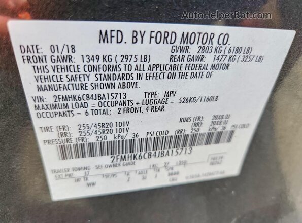 2FMHK6C84JBA15713 2018 FORD FLEX Charcoal VIN կոդի պիտակի տեսք