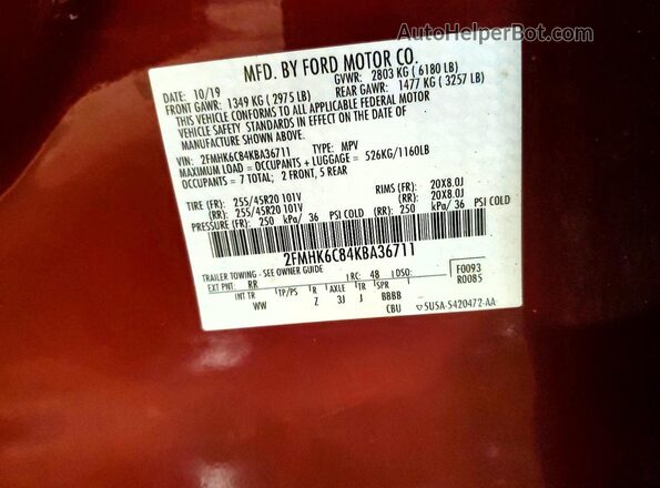 2FMHK6C84KBA36711 2019 FORD FLEX Red Вид підкапотного простору