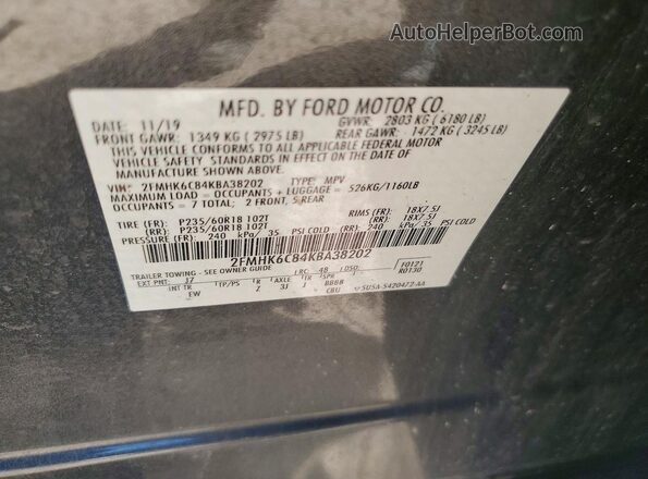 2FMHK6C84KBA38202 2019 FORD FLEX Gray Շարժիչի բաժամունքի տեսք