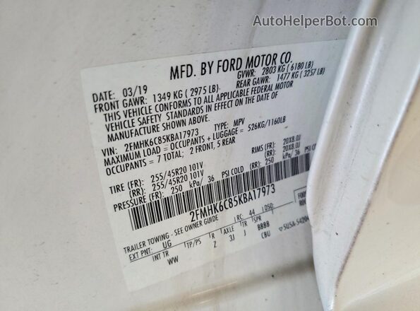 2FMHK6C85KBA17973 2019 FORD FLEX White Vista interior de 360 grados