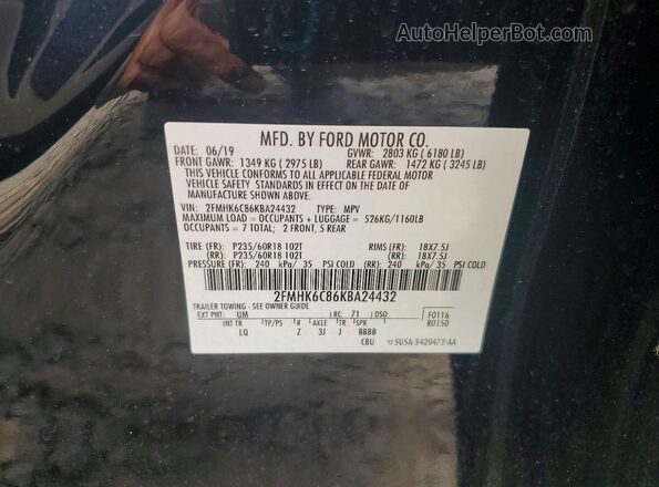 2FMHK6C86KBA24432 2019 FORD FLEX Black VIN կոդի պիտակի տեսք