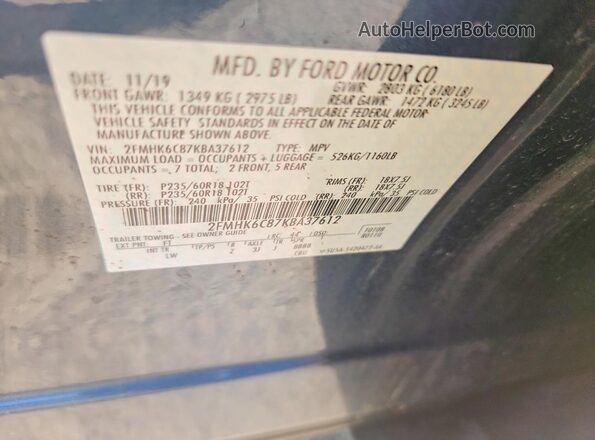 2FMHK6C87KBA37612 2019 FORD FLEX Blue Widok komory silnika