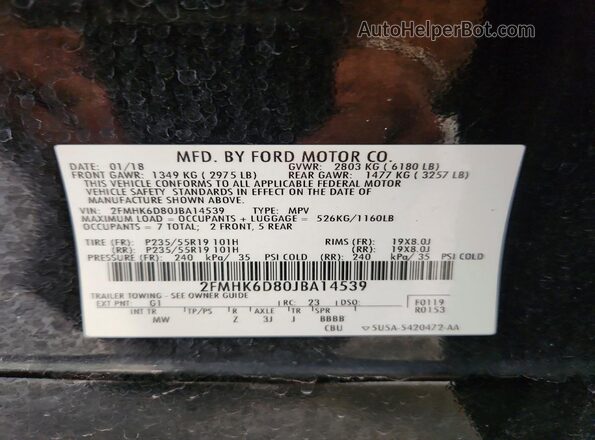 2FMHK6D80JBA14539 2018 FORD FLEX Black Widok naklejki z numerem VIN