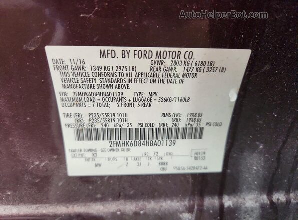 2FMHK6D84HBA01139 2017 FORD FLEX Maroon VIN კოდის სტიკერის ხედი